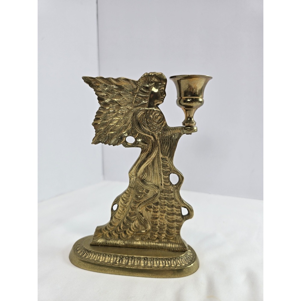 Vintage Brass Angel Cherub Candle Holder Made in India Ornate Christmas Decor